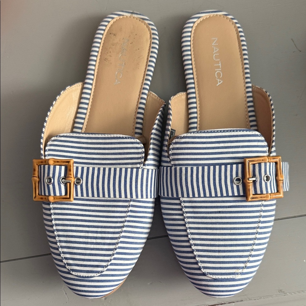 Nautica Blue and White Striped Women's Mules